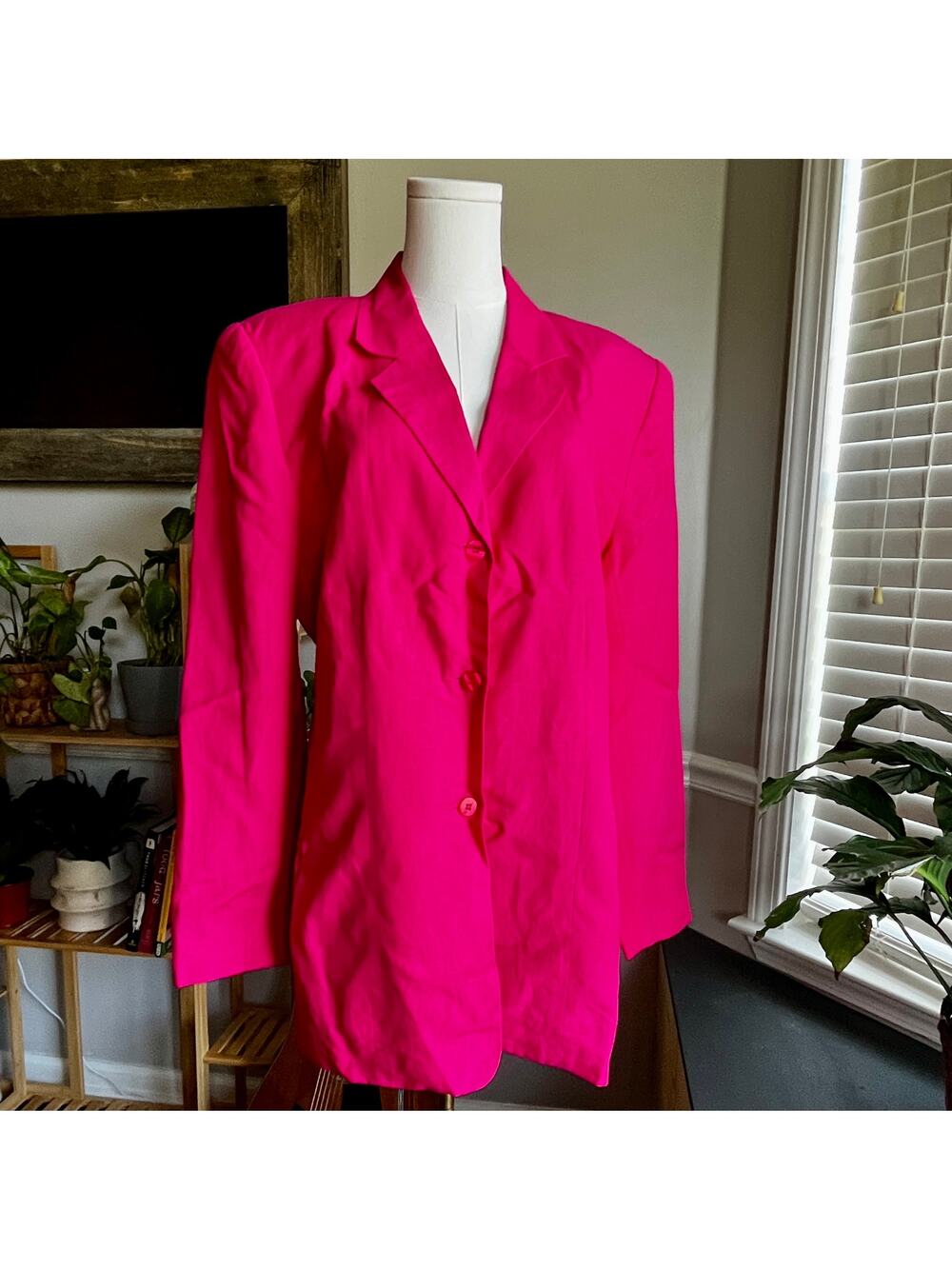 Vintage 90s Blazer Fuchsia Pink Linen Blend Blazer Size Medium